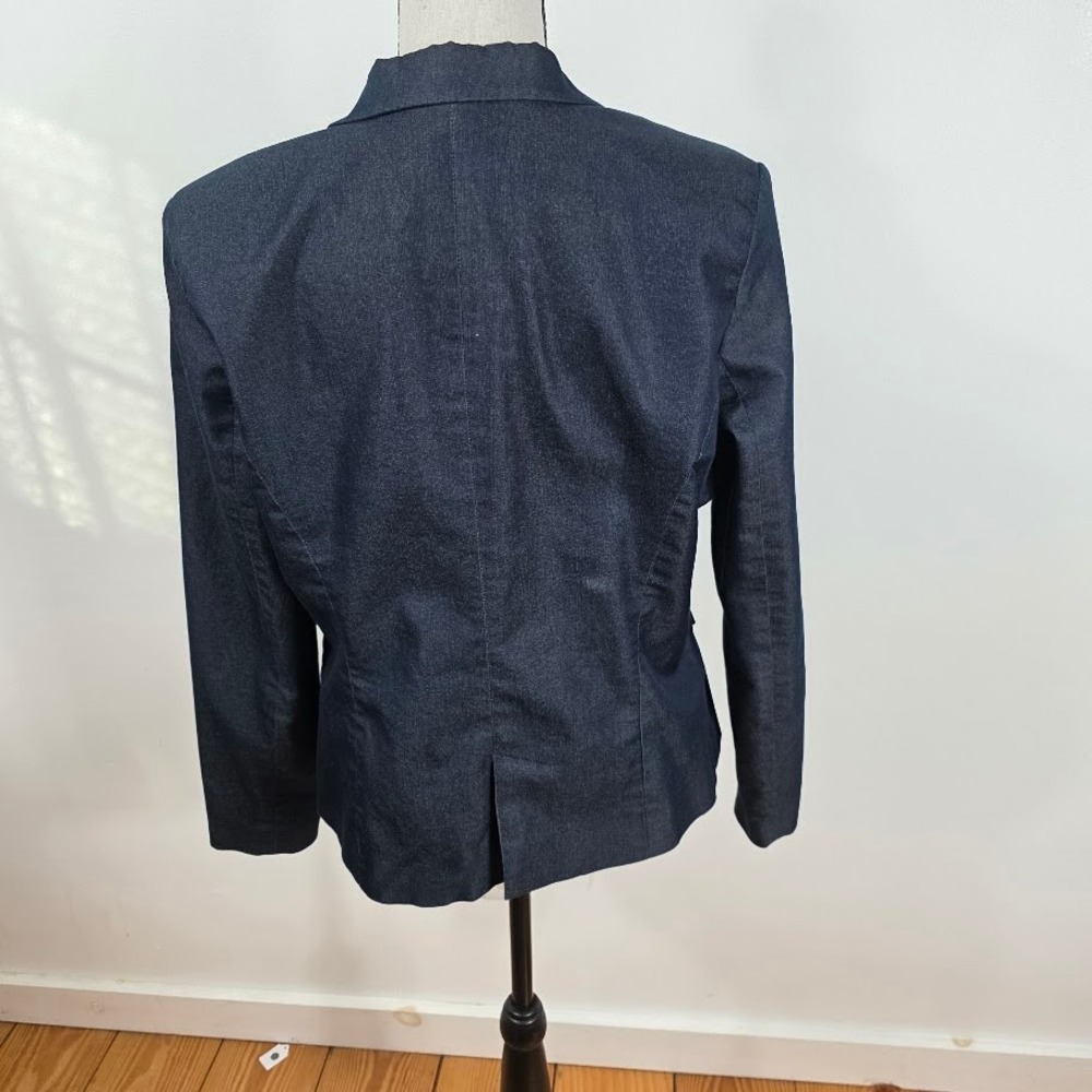 Attention Dark Wash Denim Jean Blazer Jacket Womens Size 16 Single Button Collar - Picture 2 of 8